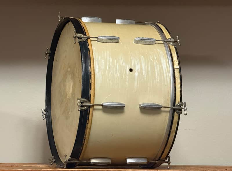 1940's Gretsch 24" BroadKaster White Marine Pearl 14x24 Bass Drum 3-ply image 1