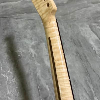 Stainless steel 22fret Rosewood Natural Flame Maple Electric Guitar Neck Gloss hole:10mm image 4