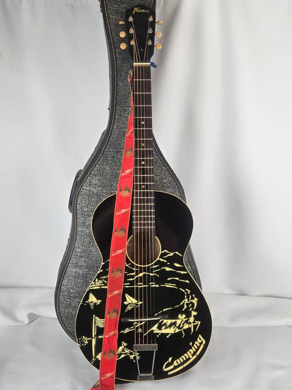 Framus 5/3 1950s 60s - Camping Stencil Black Vintage Acoustic 00 Parlor Guitar image 1