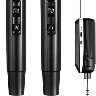 Wireless Microphone, Professional Dual Handheld Rechargeable Wireless Microphones, 656FT Range Receiving, Less Latency Karaoke Microphone for Singing, Speech, Party image 1