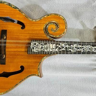Mandolin Handmade by Blueberry, 8 String Wood Celtic Motif Mandolin,Custom Handcrafted Wooden,Steel String, Beautiful Sound, Hard Case Incl. image 1