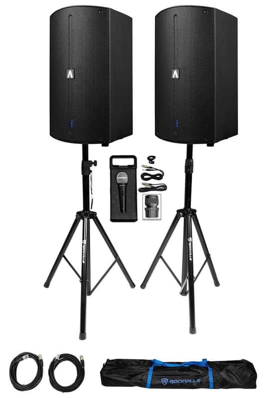 2 Avante Audio A10X 1000 Watt 10" 2-Way Powered DJ PA Speakers+Stands+Microphone image 1