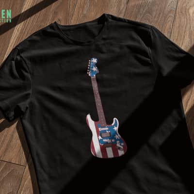 Stars and Stripes Guitar Custom Printed T-Shirt - Small Black image 3