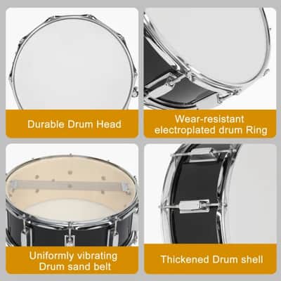 14” Snare Drum Kit w/ Stand & Bag – Complete Beginner Drum Set, Adjustable Stand, Sticks, Practice Pad – Black image 2