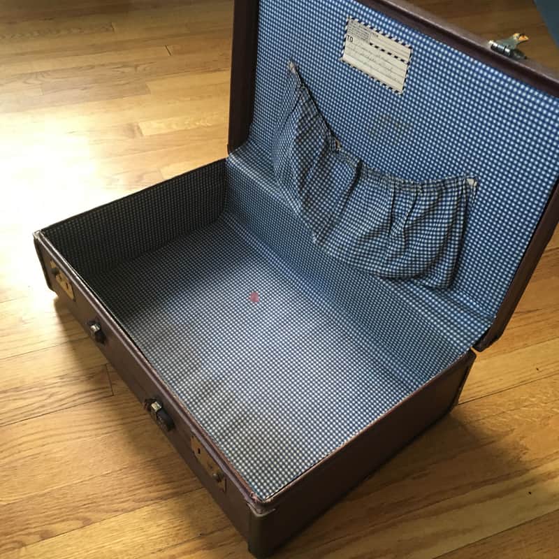 Vintage Brown Leather Made In USA 1950s-60s Hard Pedal Storage Case Luggage Amp Speaker Cargo Mod Platform image 1
