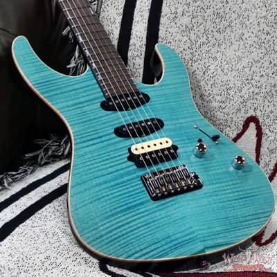 Suhr Custom Set Neck Modern HSS Flame Maple Top SSCII System Blower Switch 24 Stainless Steel Jumbo Frets Bahama Blue 7.25 lbs image 8