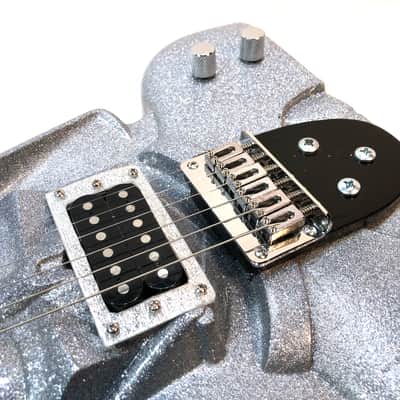 Electric guitar made out of a vintage Darth Vader action figure case Star Wars heavy metal guitar The Sith Sparklecaster 2022 Silver sparkle image 8