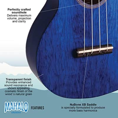 Mahalo Hano Series MH2 Concert Ukulele Transparent Blue image 3