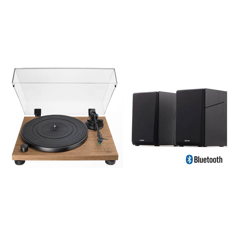 Audio-Technica AT-LPWN40 Fully Manual Belt-Drive Walnut Turntable Package with Edifier R990BT Bluetooth image 1