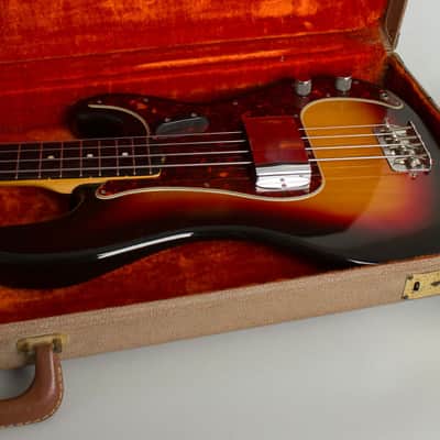 Fender  Precision Bass Solid Body Electric Bass Guitar (1962), ser. #83915, original brown tolex hard shell case. image 12