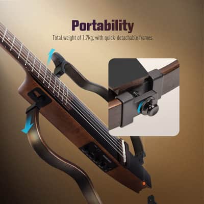 SONICAKE Acoustic Electric Travel Guitar, Portable Practice Silent Guitar with Preamp System, EQ/Reverb/Chorus, Solid Mahogany Body, Adult & Beginner Bundle with Gig Bag & Accessories QGT-01 image 6