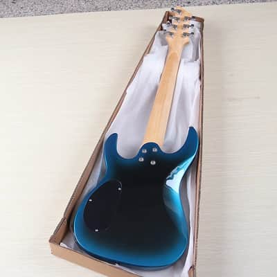 Metallic Blue 7 String Fanned Fret Custom Guitar, Solid Basswood Body with Maple Neck image 10