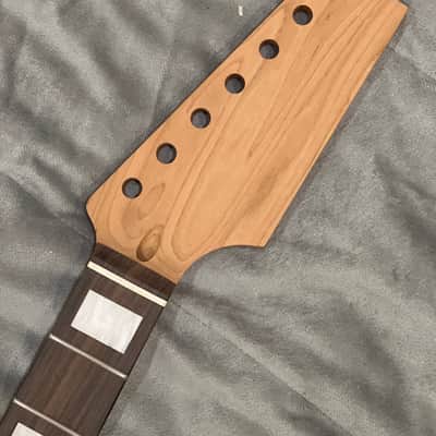 Roasted Maple Guitar Neck, Fits Strat Style, 9.5 radius, half paddle, BLOCK inlay image 1