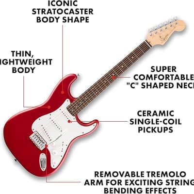 Squier Debut Series Stratocaster Electric Guitar, Beginner Guitar, with 2-Year Warranty, Includes Free Lessons, Dakota Red with Matte Finish image 2