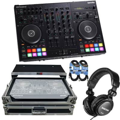 Roland DJ-707M 4-Channel DJ Controller, PROX XS-DJ707 Case, Tascam TH02, (2) XLR Cables Bundle