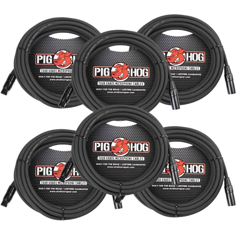 6 Pack Pig Hog PHM20 High Performance 8mm XLR Microphone Cable, 20”FT -New image 1