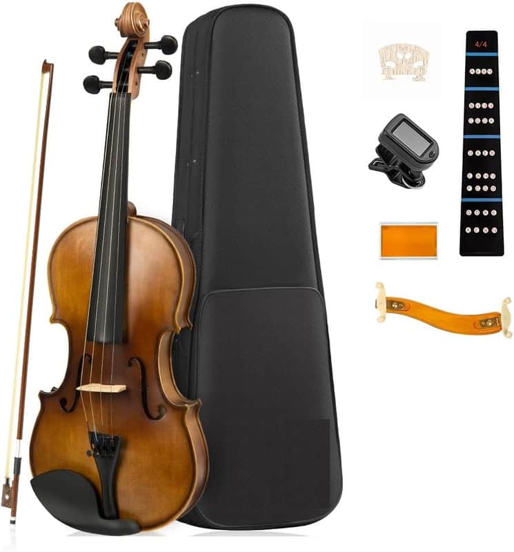 Violin 4/4 Full Size Set, Fiddle Solidwood for Beginners Adults, Acoustic Violin with Hard Case, Shoulder Rest, Rosin, Two Bows, Clip-on Tuner and Extra Strings image 1