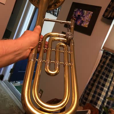 SUMMER DEAL F E OLDS LOS ANGELES .554 / .565 DUAL BASS TROMBONE 10INCH BELL SINGLE ROTAR 1948 EXCELLANT SHAPE ORG. CASE WITH MPC image 16