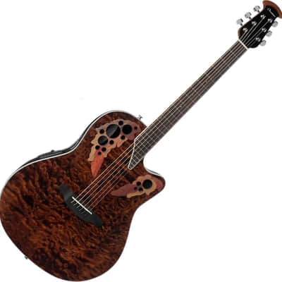 Ovation Celebrity Elite Exotic Super Shallow Acoustic-Electric Guitar, Tiger Eye w/ Gig Bag, Stand, and Tuner image 3