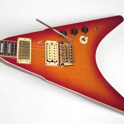 1983 Ibanez Rocket Roll RR550 Flying V - Cherry Sunburst Flamed Maple - Original Case & Hang Tag image 2