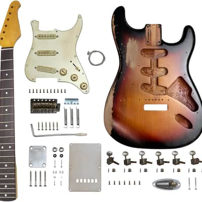 DIY Electric Guitar Kit Heavy Relic Aged Vintage with Alder Body Hard Maple Neck Rosewood Fingerboard S-S-S 6 String Relic Hardware Build Your Own Guitar Relic 3 Tone Sunburst. image 1