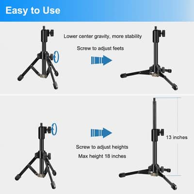 Mic Stand Desk, Table Mic Tripod Desktop Mic Stand Height Adjustable Small Microphone Stand for Desk with Pop Filter Shock Mount Mic Clip 1/4" to 5/8" Adapter image 2