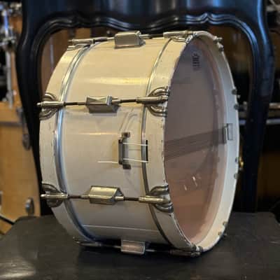 VINTAGE 1938 Leedy 7x14 Wood Hoop Snare Drum in White Duco Paint w/ Wood Hoops image 5