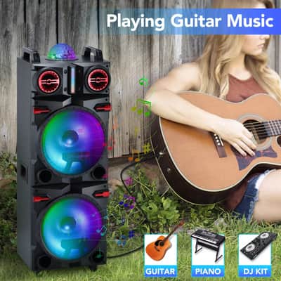 Dual 10" Bluetooth DJ PA Karaoke Speaker System w/ LED Lights & FM Radio image 4
