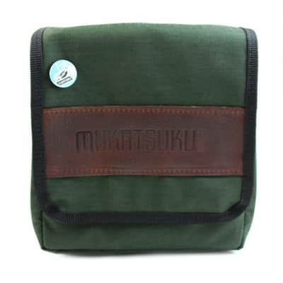Mukatsuku Records Are Our Friends Cordura 7 Inch 45 Record Bag (dark green with embossed vintage brown leather patch, holds up to 80 x 7'' singles) (Juno Exclusive) image 3