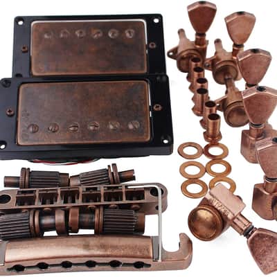 Bronze Electric Guitar Accessories Set, Locking Tuners (3R + 3L), Pickup, Bridge and Tailpiece Replacement image 1