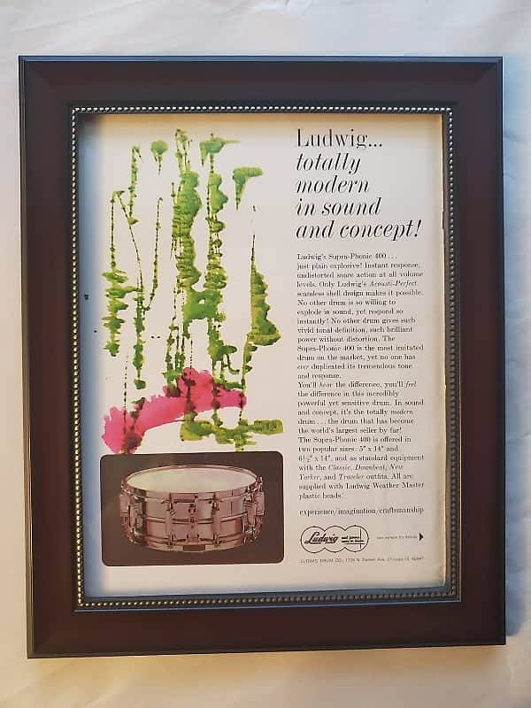 1965 Ludwig Drums Promotional Ad Framed Ludwig Supra-Phonic Snare Original image 1