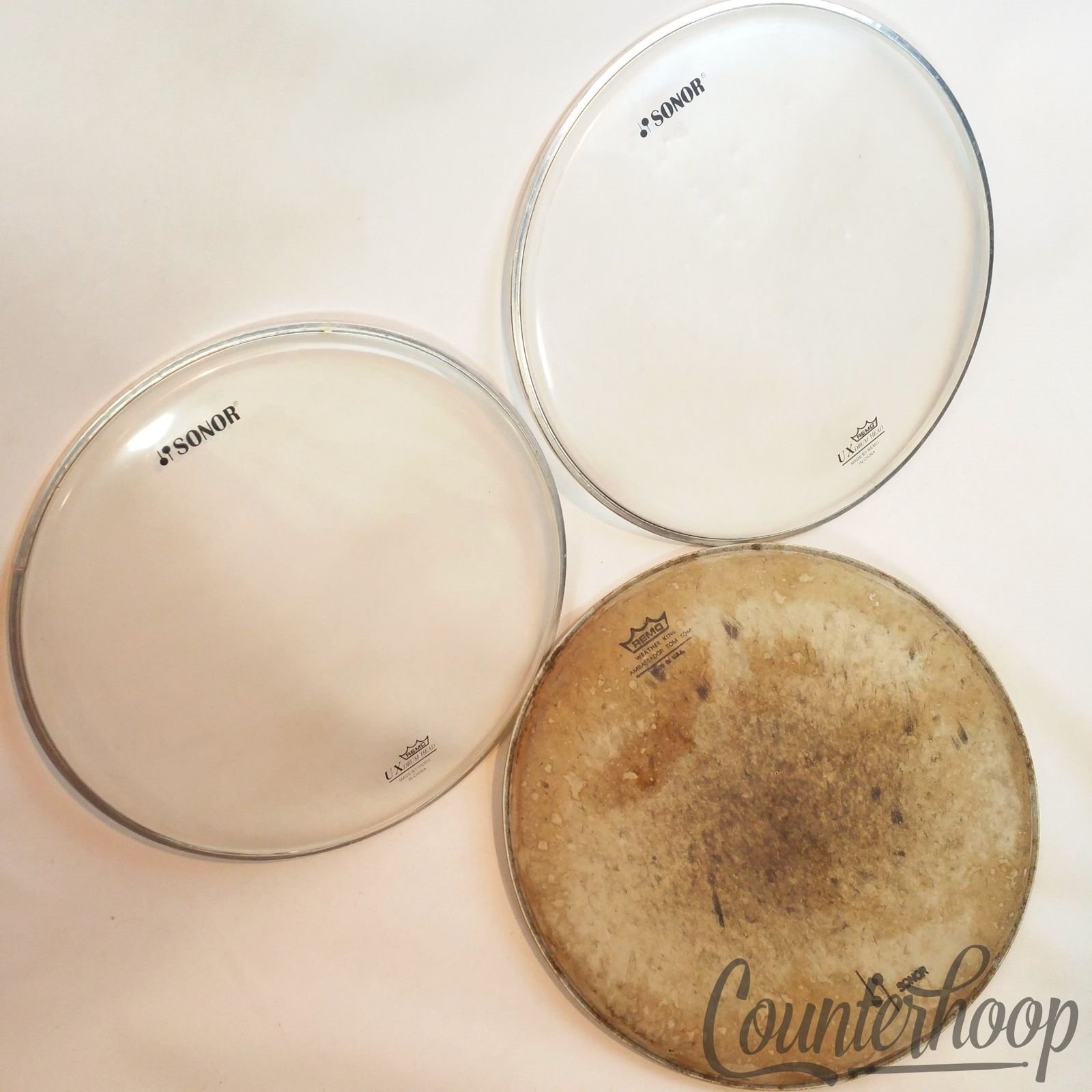Sonor 3x 12" Tom Drum Heads Vintage Mallet Weather King Ambassador, 2x Remo UX* — main photograph