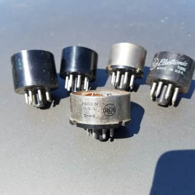 RCA etc. lot 5x 8-pin octal Vacuum Tube Bases 6V6 6SN7 1940s-1960s Black Bakelite, metal, or Brown Micanol image 3