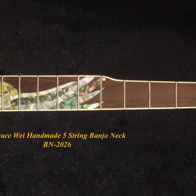 Handcrafted 5 String Banjo Neck, Solid Mahogany MOP & Abalone Eagle Inlay, Heel Carved, Bruce Wei BN-2026 image 4