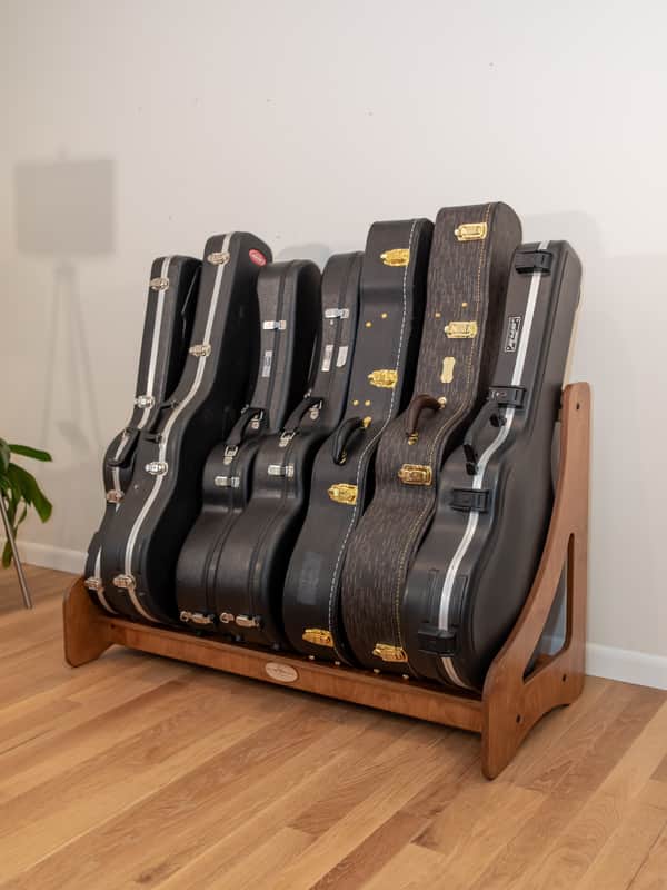 "Case Place" single level storage rack for acoustic, electric, bass, and other instrument cases BROWN image 1
