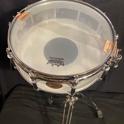 Chad Smith's Pearl 14x5" Custom Red Hot Chili Peppers Logo, 2011 World Tour Snare Drum. Clear Acrylic, With SIGNED HEAD! image 14