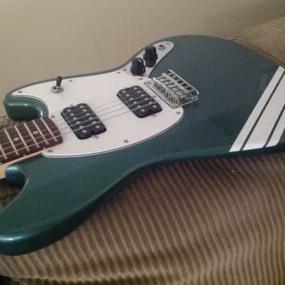 Mustang Partscaster w/ Olympic White Stripes in Dark Metallic Green image 1