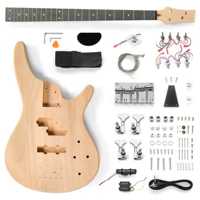 Ukscs DIY 4 String IB Style Electric Bass Guitar Kits with Mahogany Body, Maple Neck and Accessories image 10
