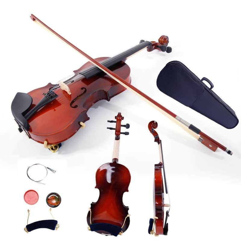1/8 Size Acoustic Maple Violin Set - Natural Finish with Case, Bow, Rosin, Shoulder Rest & Extra Strings for Young Musicians image 1