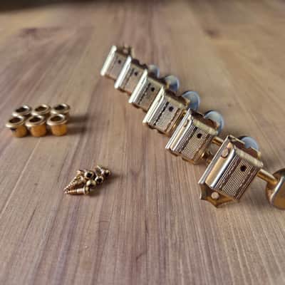 Set of Vintage 1964 - 1967 Fender Kluson Double-Line Gold Tuners w/ Screws, Ferrules! Extremely Rare Jazzmaster, Jaguar, Stratocaster Parts! image 1