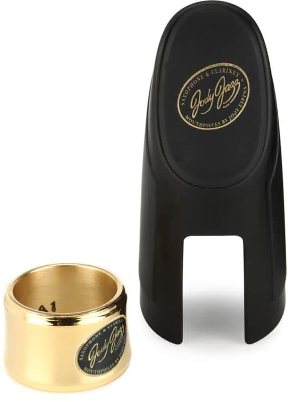 JodyJazz HRA1 Power Ring Ligature with Cap for Hard Rubber Alto Saxophone Mouthpiece - Gold (JJASRPRGCapd1) image 1