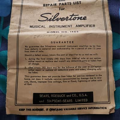 COLLECTORS! Silvertone 1482 Amp Manual & Schematic 1960s USA image 1