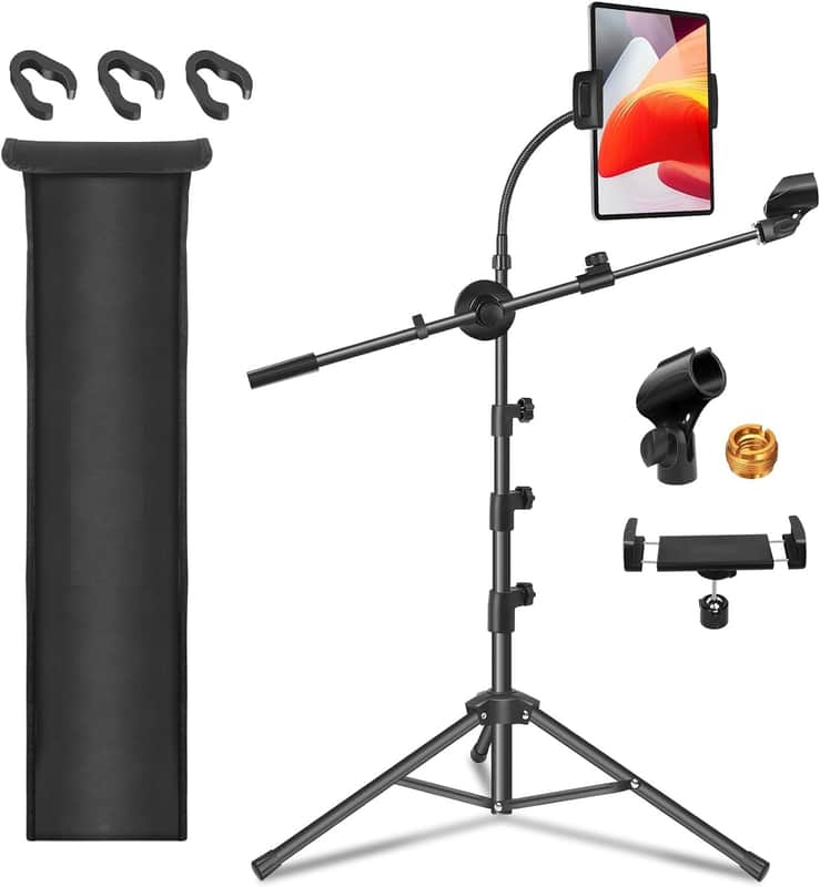 Mic Stand,6 In 1 Microphone Stand Floor Boom Mic Stand, Support Boom Gooseneck Mic Clips Tablet Phone Holder Any Combination With Mic Stand Bag image 1