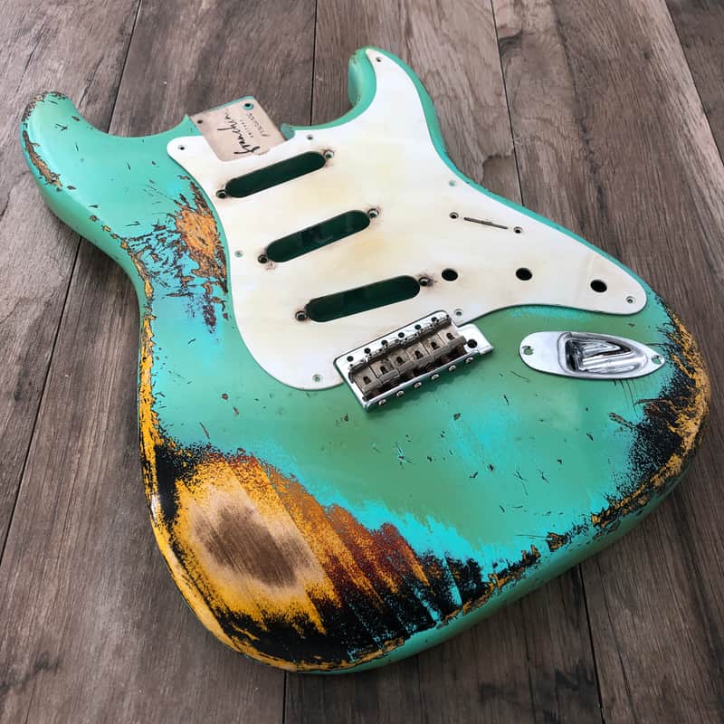 FRANCHIN Mercury guitar body Heavy Relic Aged Sea Foam Green over 3-Color Sunburst 100% Nitro Lacquer SSS Light-weight Poplar Stratocaster-Strat-S-Style Made in Italy - Stock piece #23420826 image 1