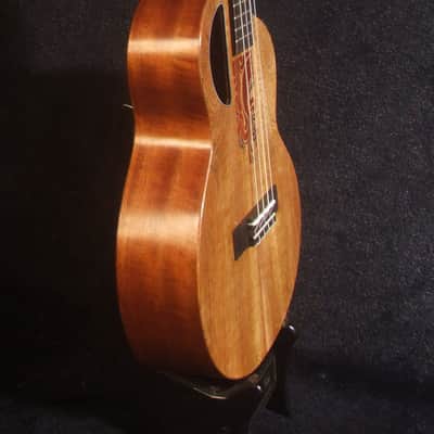 Handcrafted 4 String Baritone Ukulele, Solid Mango & Acacia, Flower inlay, Soft-bag, Bruce Wei UKB19-2005 image 5
