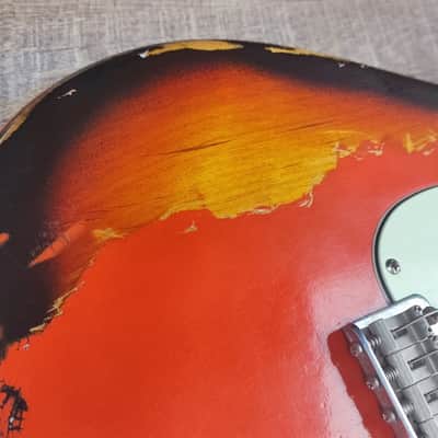 MyDream Partcaster Custom Built - Fiesta Red over Sunburst SRV image 7