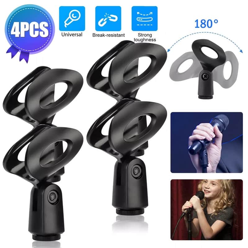 4 Pcs 180° Universal Microphone Clips Clamp Holder For Wired/ Wireless Mic Stand Bild 1