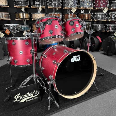 DW Collector's Series SSC Pure Maple 4-Piece 10/12/16/22 Drum Kit Set in Cherry Satin Oil Stain w/ Chrome Hardware image 2