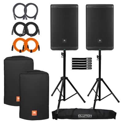 JBL Professional EON715 15" Bluetooth Powered PA DJ Loud Speakers Pair w Covers image 1