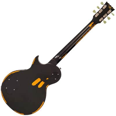 Vintage V100 ICON Electric Guitar ~ Distressed Black Over Sunburst (V100MRBK) image 5